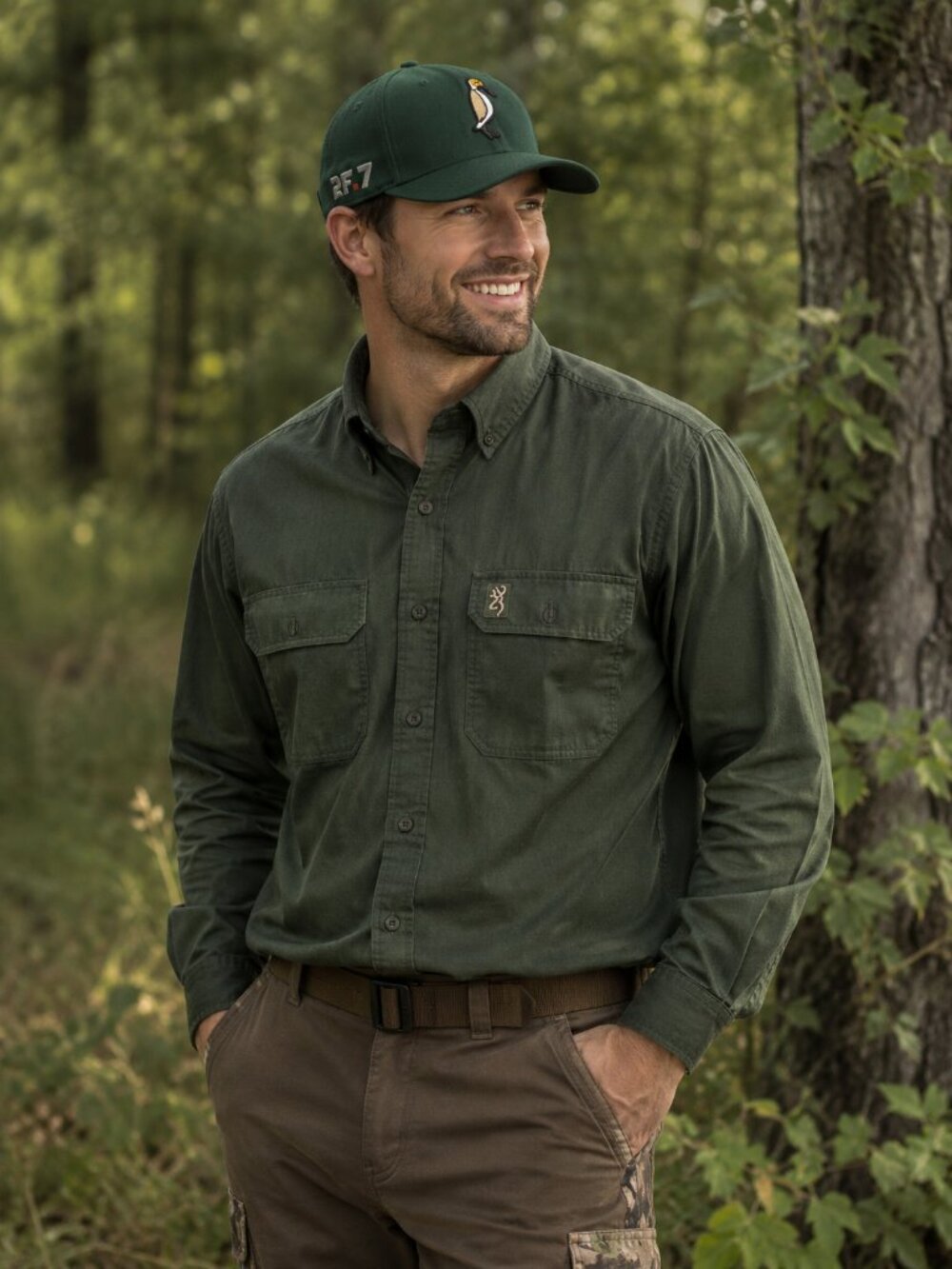 2F.7 Green Duck Hunting Snapback Hat Embroidered Bird Logo Outdoor Cap  Enhanced